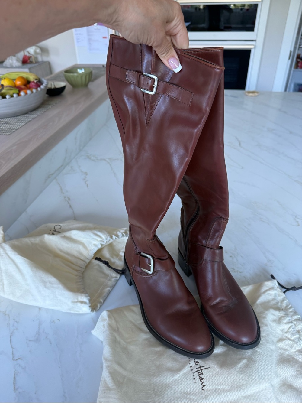 Leather Knee-High Riding Boots in Brown Cole haan